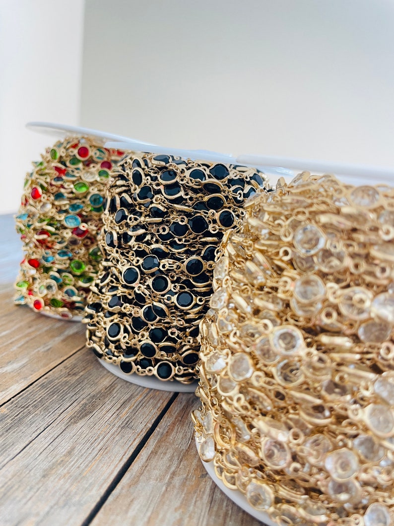 Crystal Bead Chain Gold Black Clear Multi Colored Crystal Beads Wholesale Bulk Chain on Spool image 6