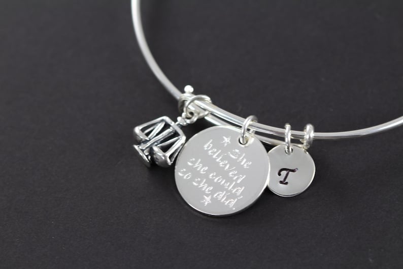 Lawyer Judge Attorney, Law School Graduation Gift Personalized Bangle Bracelet 925 Sterling Silver image 1