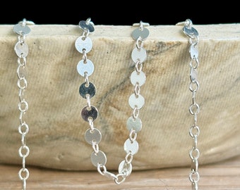 925 Sterling Silver Disc Coin Sequin Chain for Permanent Jewelry Making - 4mm Good for Necklaces and Bracelets