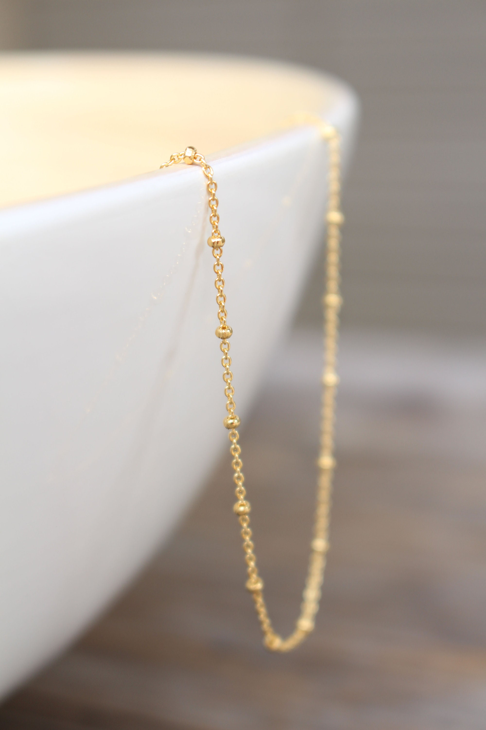 18k Gold - 5 Wholesale Satellite Bead Chain Necklaces Gold , Dainty Satellite Ball Chain Necklaces Bulk , 18k Gold