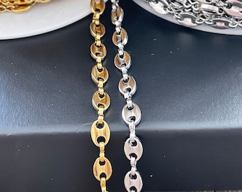 No Fade No Tarnish Permanent Jewelry Making 18k Gold and Silver Coffee Bean Chain ,  Stainless Steel , Wholesale Bulk Chains