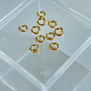 Pu&ograve; includere: Una scatola di plastica trasparente piena di 12 anelli di salto dorati. Gli anelli di salto sono piccoli e rotondi, e sono disposti a forma di stella.