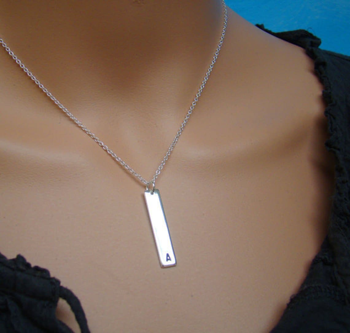 Bar Necklace Personalized 925 Sterling Silver Jewelry Engraved Etsy