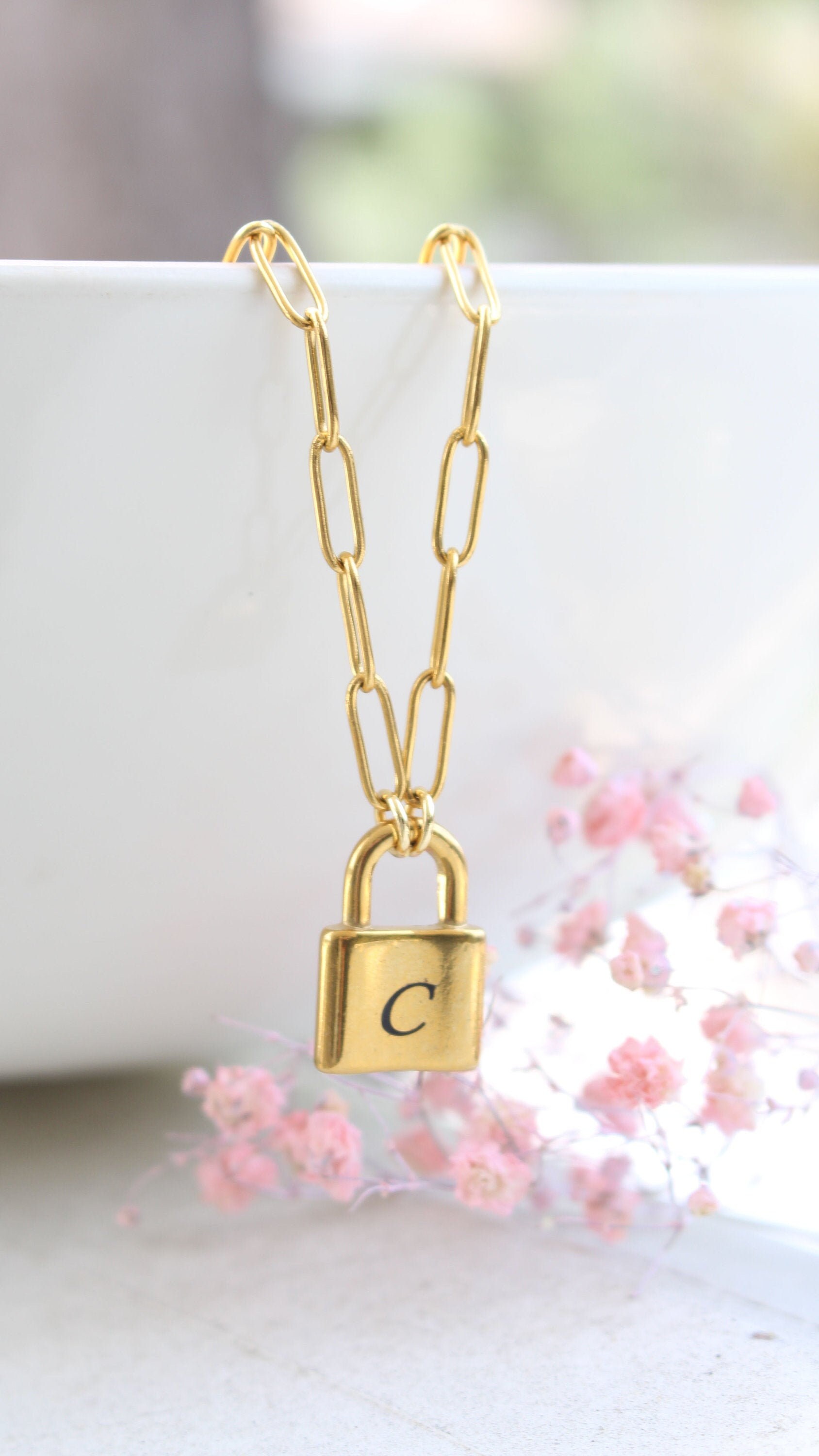 A-Z Letter Padlock Necklace For Women Stainless Steel Chain Collar 26  Initials Lock Pendant Necklaces Jewelry Gifts 2021