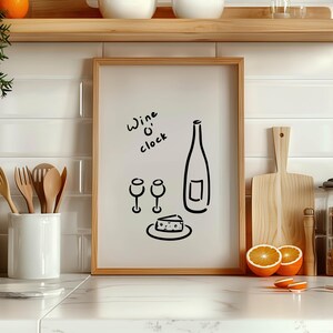 kitchen wall art, kitchen poster, wine lover gift, wine print, wine poster, printable wall art, line art, bar art print, bar cart print