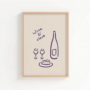 kitchen wall art, kitchen poster, wine lover gift, wine print, wine poster, printable wall art, line art, bar art print, bar cart print