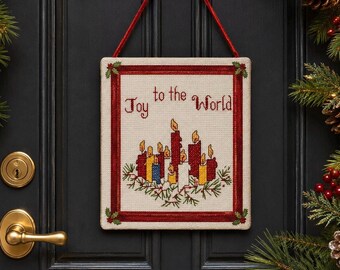Vintage Joy to the World Cross Stitch Kit, Christmas Candles Craft (#2317)
