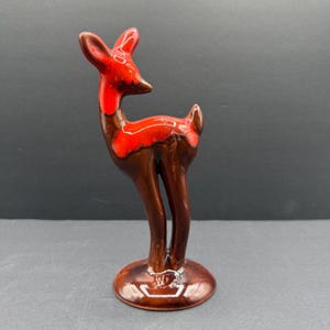 Vintage MCM Red Drip Glaze Ceramic Deer Figurine, McMaster Craft Canada Woodland Animal Decor