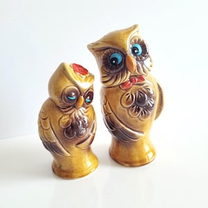 Vintage Ceramic Owl Salt and Pepper Shakers Set, Mid-Century Modern Kitchen Decor, Retro Owl Figurines, 1970s Owl Shakers, Collectible Owls