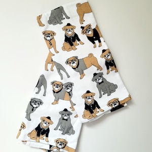 Dapper Pug Cotton Tea Towel, Whimsical Kitchen Decor