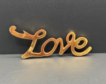Vintage Brass Cursive Love Script Sign, Romantic Tabletop Shelf Decor