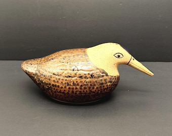 Vintage Tonalá Mexican Pottery Nesting Bird Figurine, Large Hand-Painted Textured Clay Folk Art