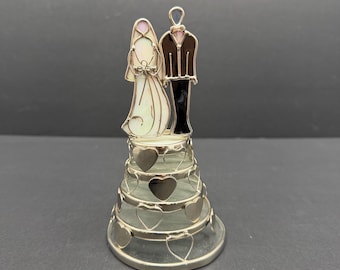 Vintage Stained Glass Wedding Cake Topper, Bride and Groom Keepsake Gift, Unique Anniversary Decor