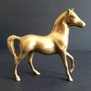 Vintage Brass Horse Figurine, Mid-Century Solid Brass Horse Statue, Gold Horse Decor, Equestrian Art Collectible