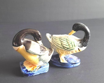 Occupied Japan Porcelain Duck Figurines: Hand-Painted Ceramic Mallard Pair