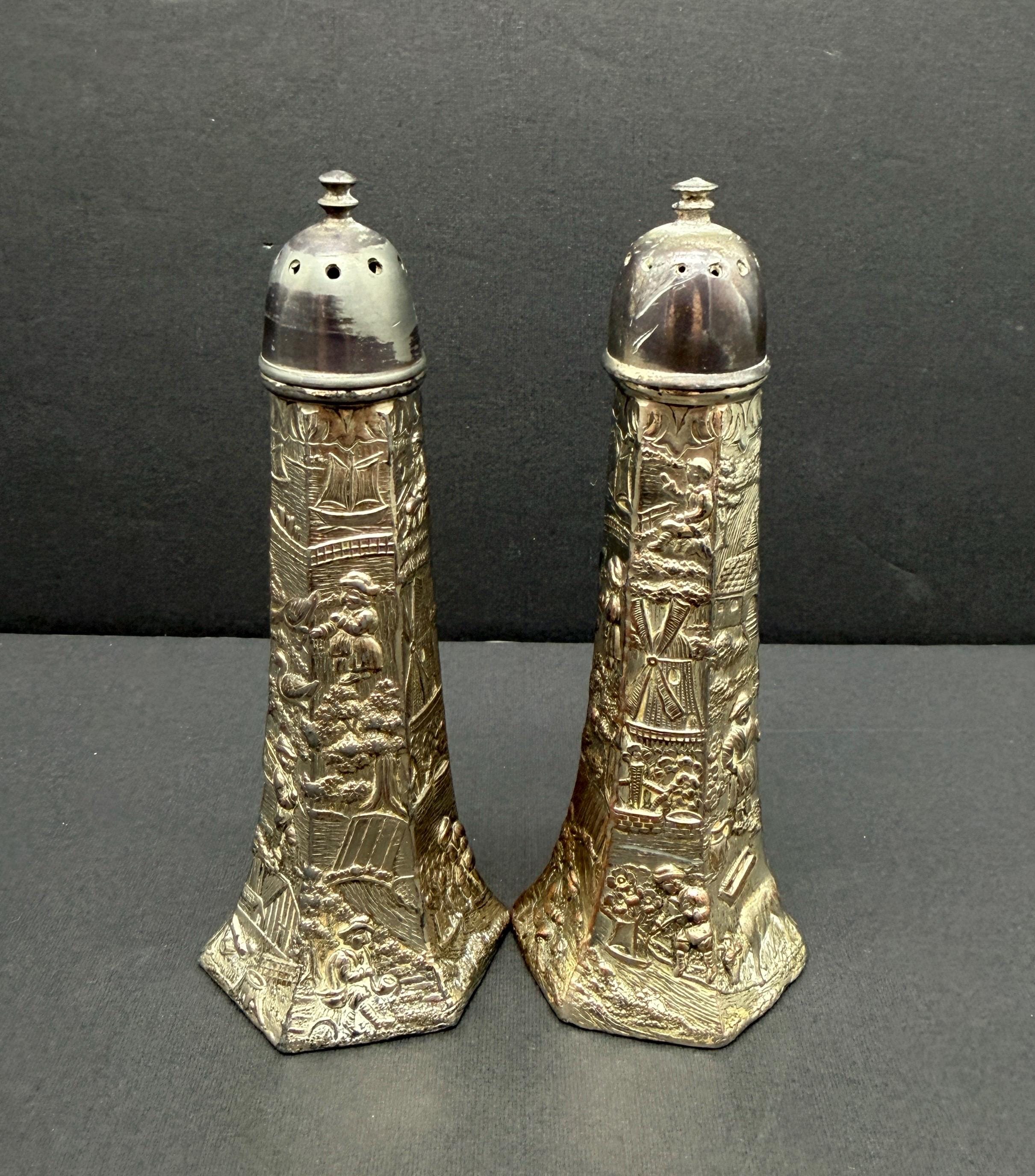Vintage Pewter Salt and Pepper Shakers, Dutch Windmill Scene - Etsy