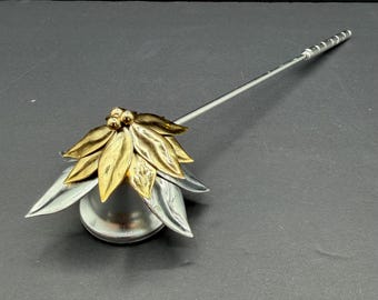 Rare Vintage Dept 56 Poinsettia Candle Snuffer Silver Gold 1995 Holiday Decor