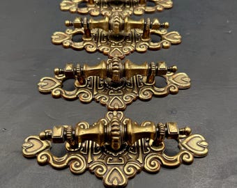 Vintage 1970s Brass Chippendale Drawer Pulls Set, Canada Marked Antique Furniture Handles Lot