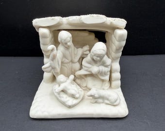 Vintage White Bisque Porcelain Nativity Scene Single Piece Christmas Decor