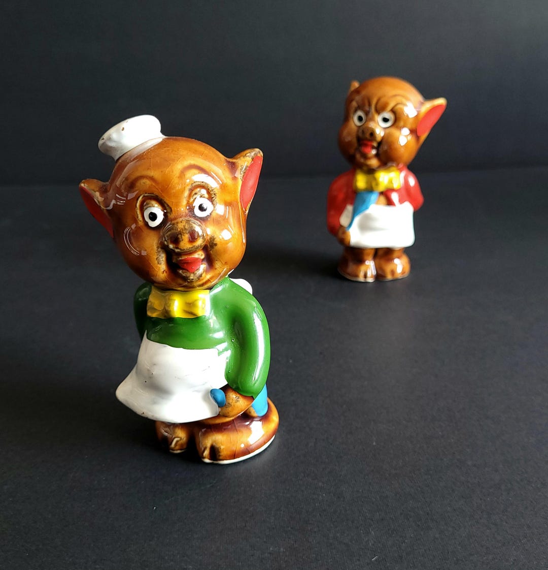 Vintage Pig Salt and Pepper Shakers: Retro Chef & Waiter Figurines