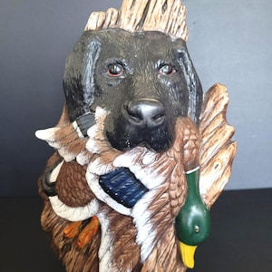 Labrador Retriever Dog with Mallard Duck Ceremic Statue, Vintage Hunting Dog Sculpture, Wildlife Decor for Home, Cabin, Gift for him