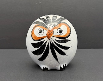 Vintage Mexican Tonala Pottery Owl Figurine, Hand-Painted Folk Art Ceramic Bird, Artist Signed