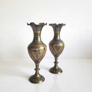Vintage Brass Vases: Hand-Etched Floral Indian Home Decor