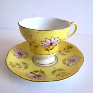 Vintage Handpainted Made in Japan Yellow Tea Cup and Saucer Set, Floral Design, Bone China Tea Set, Collectible Tea Set