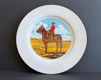 Vintage Royal Canadian Mounted Police RCMP Plate, Canadian Mountie Souvenir, Red Serge Horseback Decor