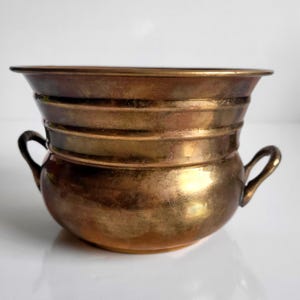 Vintage Brass Planter with Handles, Solid Brass Plant Pot, Mid Century Modern Decor, Cachepot, Footed Brass Urn