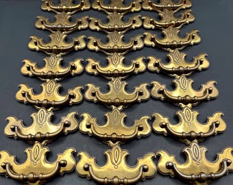 Vintage 1970s Brass Chippendale Drawer Pulls Canada Batwing Dresser Handles Lot of 21
