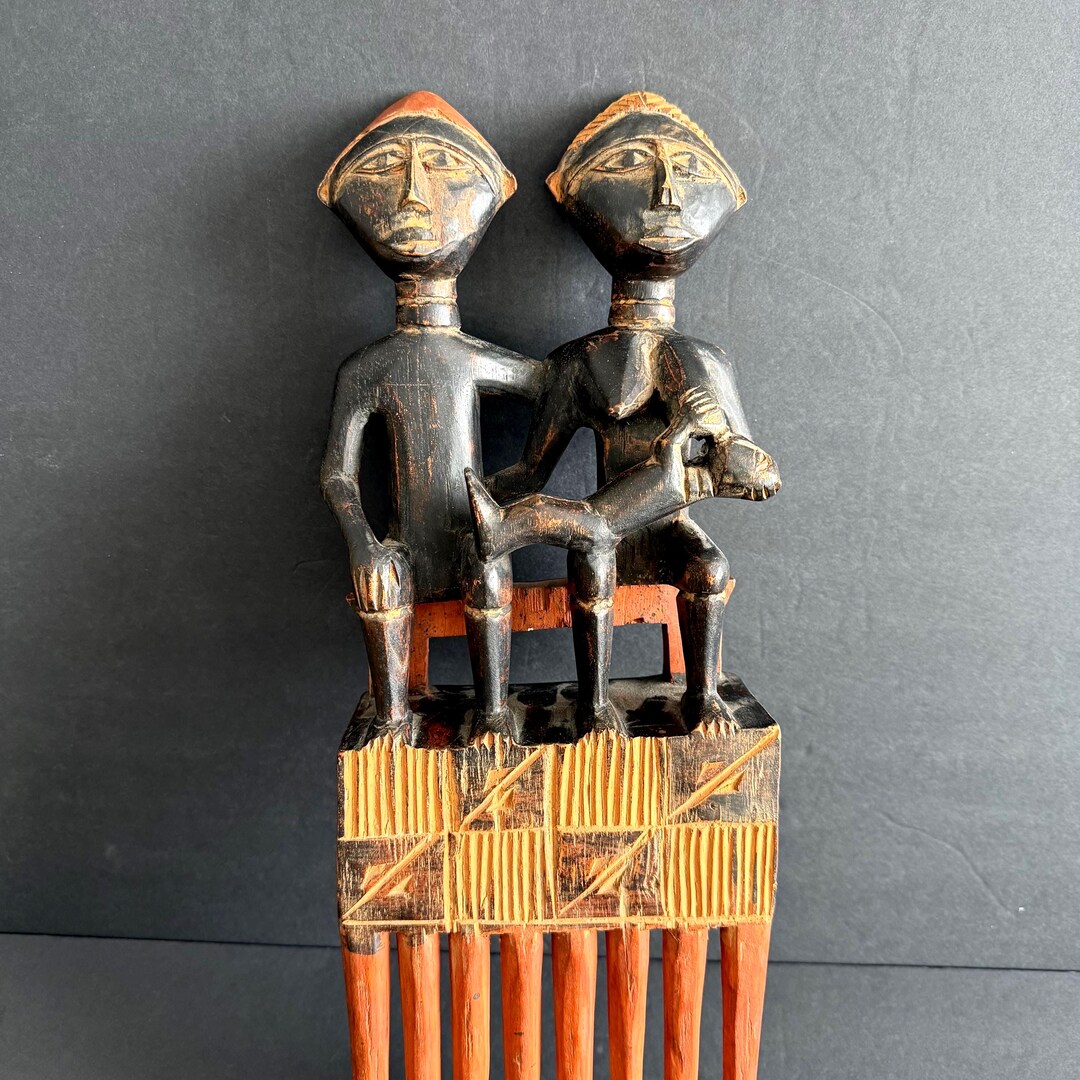 RARE Vintage Ashanti Fertility Figure Comb, Ghana Tribal Art Sculpture ...