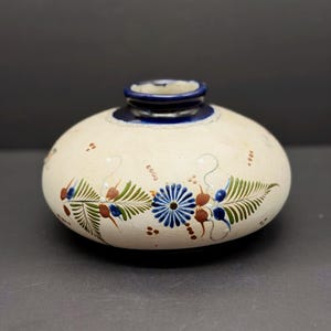 Vintage Tonala Mexican Pottery Vase, Large Hand Painted Floral Motif, Signed Mexican Folk Art
