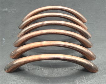 Set of 6 Antique Copper Bow Cabinet Handles, Arched Pulls For Dresser Drawer