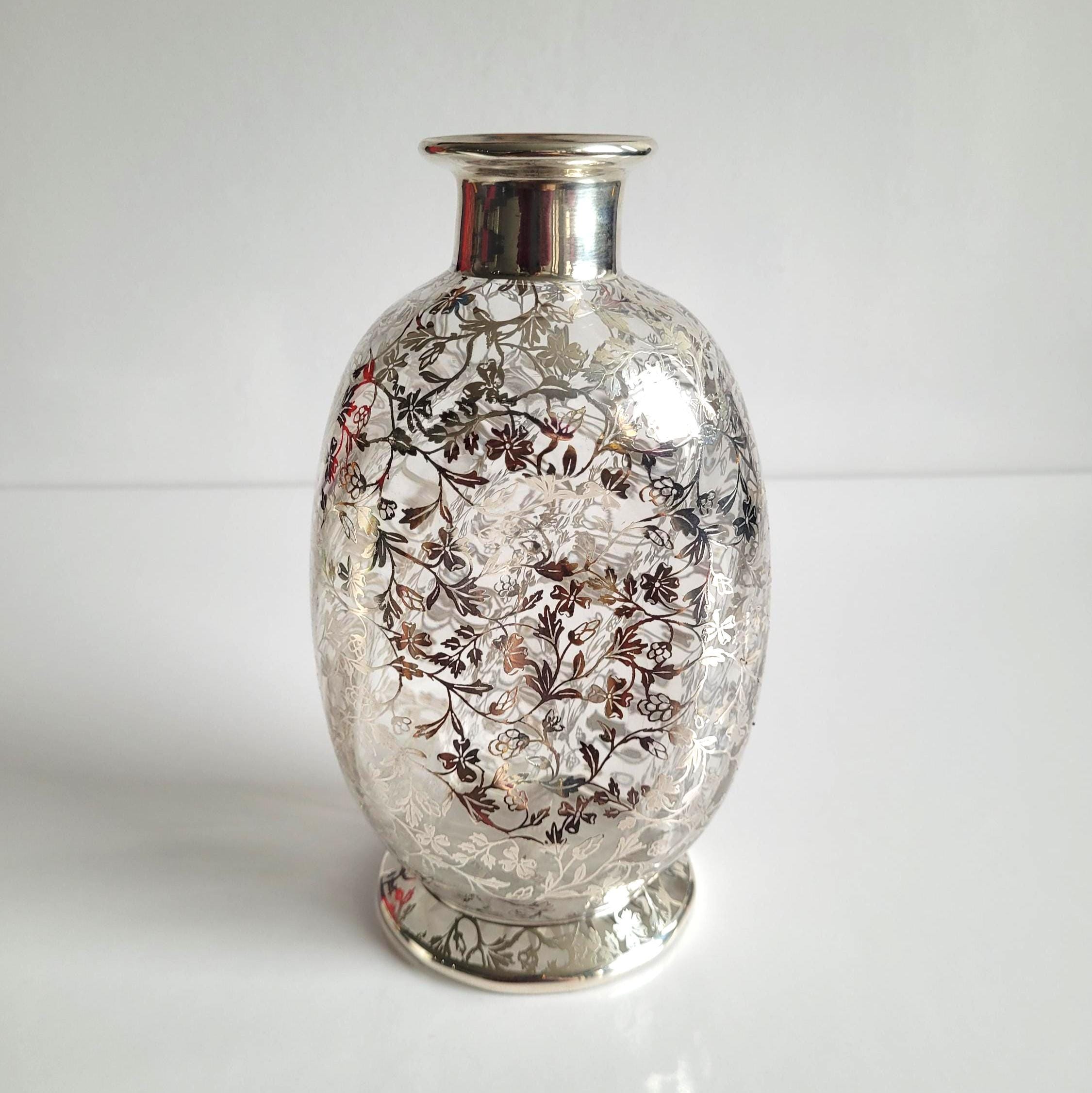 Rare Antique Haig Dimple Whisky Decanter: Silver Overlay, Floral