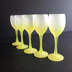 Vintage Italian Limoncello Glasses, Set of 5, Frosted Yellow, Cordial Glasses, Liqueur Glasses, Barware