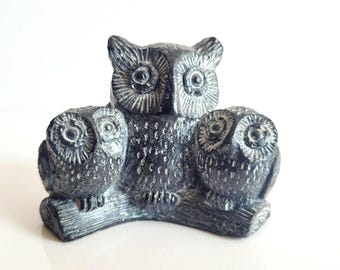 Wolf Original Handmade in Canada Three Owl Family Tree Sculpture