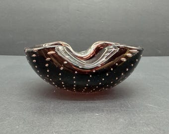 Vintage Amethyst Murano Glass Bowl, Bullicante Bubble Ashtray, Italian Art Glass