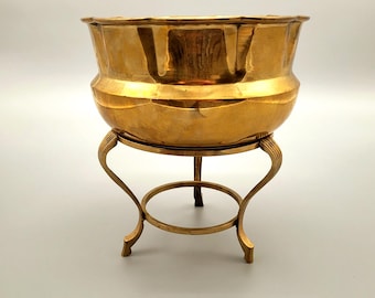Vintage Solid Brass Planter with Stand, Ornate Brass Plant Stand Planter Set, Victorian Style Brass Indoor Plant Holder, Made in India