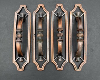 Vintage Amerock Copper Drawer Pulls Set, 1971 Mediterranean Cabinet Backplate Handles, MCM Provincial Dresser Hardware Lot, 3 Inch Center