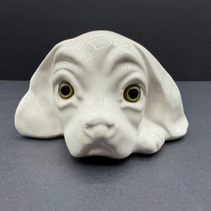 Vintage 1970s Canadiana Pottery Puppy Dog Figurine, Sad Hound Spaniel Ceramic Statue