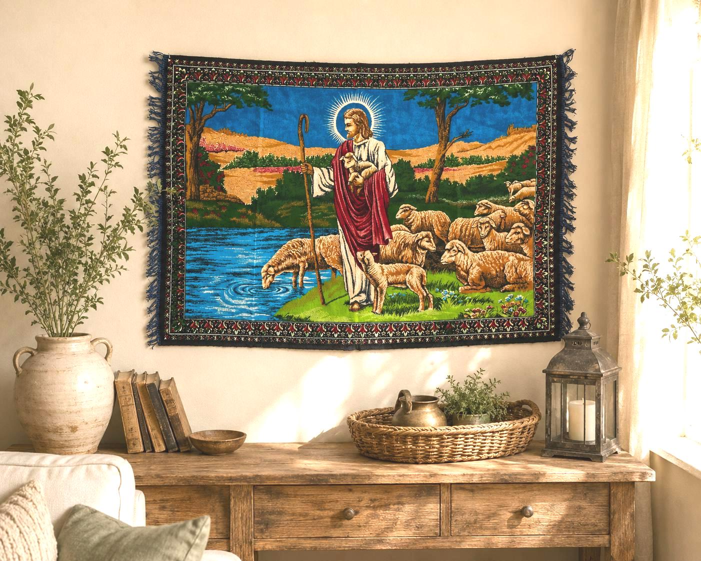 vintageラグ カーペット イエス・キリスト JESUS 941 Vintage Sacred Heart Jesus Tapestry: Lush Velvet Christian Wall
