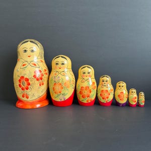Vintage Hand Painted Russian Nesting Dolls Set, Traditional Folk Art Decor