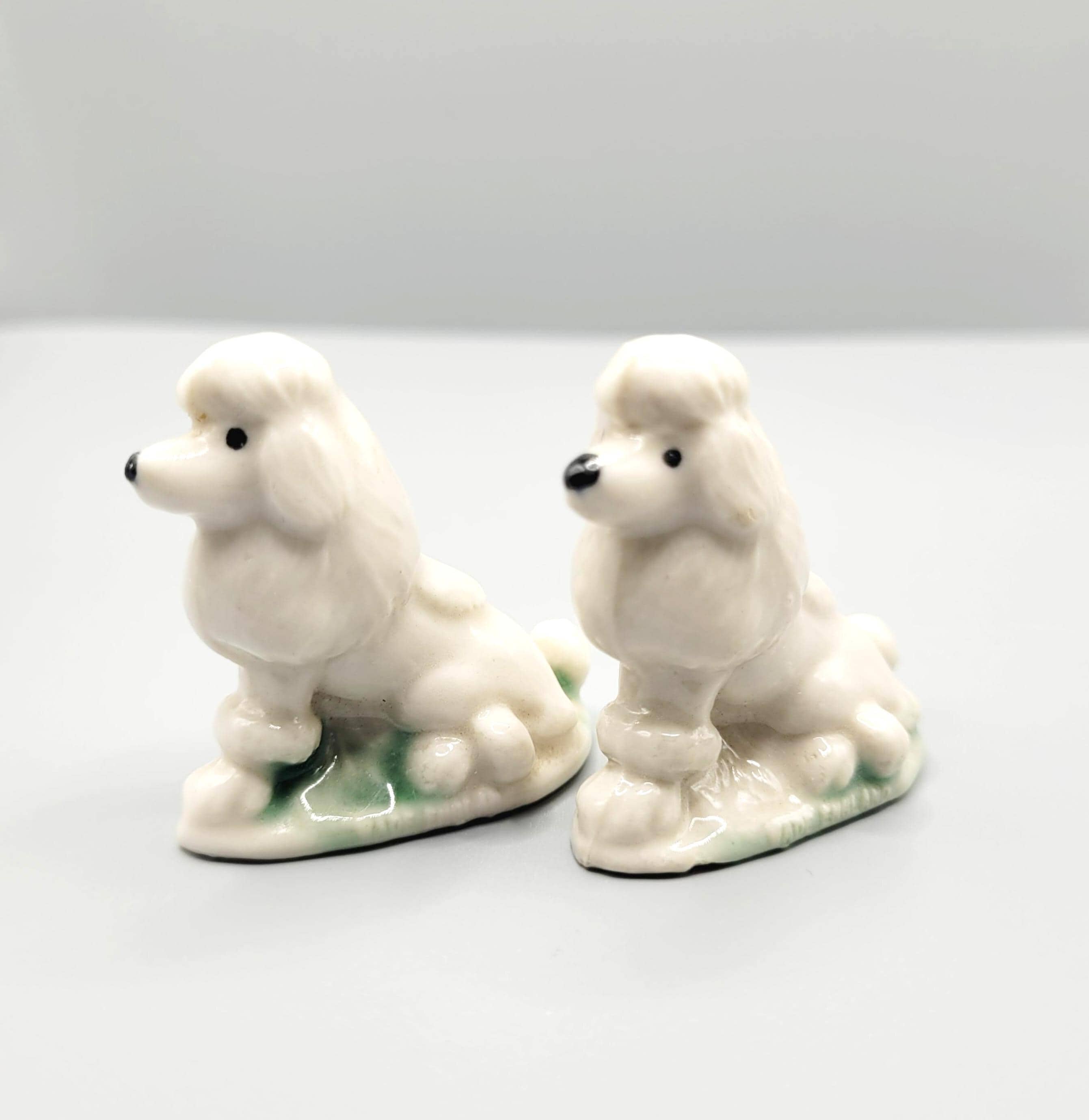 Vintage English Wade Whimsies White Poodle Dog Figurine Pair, Red