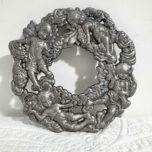 Vintage 1990s Aluminum Trivet, Angel Cherub Design, Decorative Heavy Kitchen Trivet