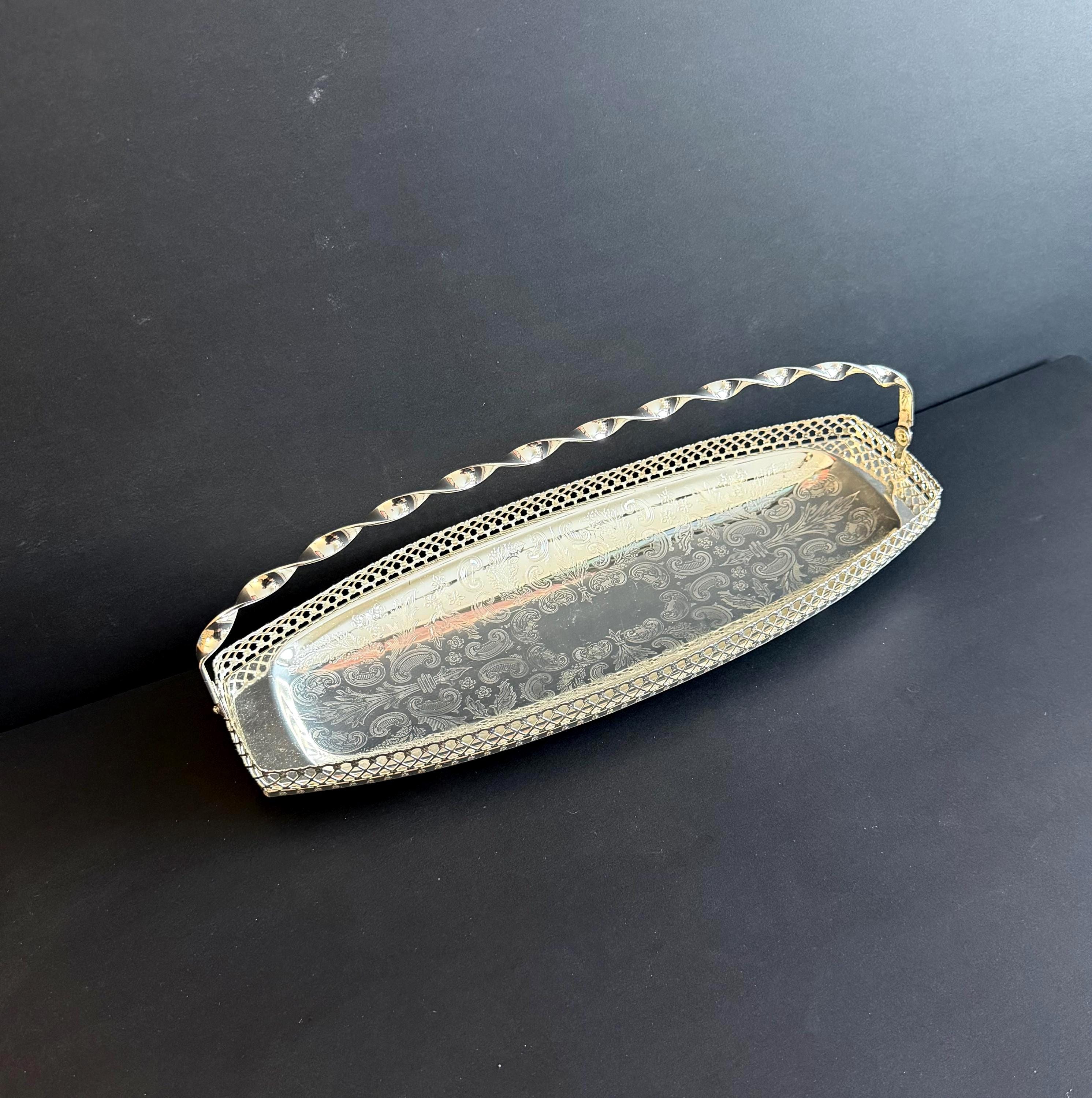 Vintage Queen Anne Silver Plated Serving Tray With Twisted Handle