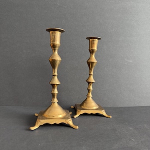 Vintage Solid Brass Candlestick Holders, Ornate Square Base Taper Candle Holders, Set of 2