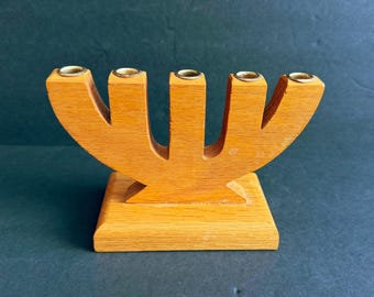 Vintage Swedish Wooden 5 Arm Candelabra, Scandinavian Modern Minimalist Candle Holder