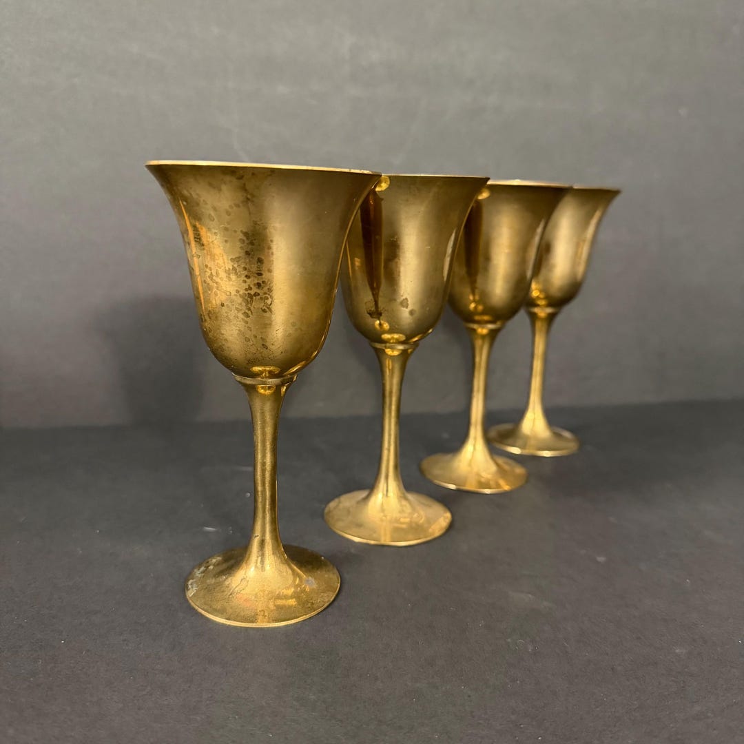 Mgoblets Vintage Brass Goblets Set of 4, Mid Century Modern Commodore Gold Tone ...