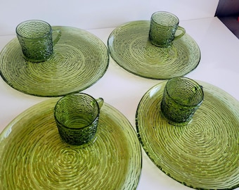 Vintage Avocado Green Snack Set: Anchor Hocking Soreno Plates and
